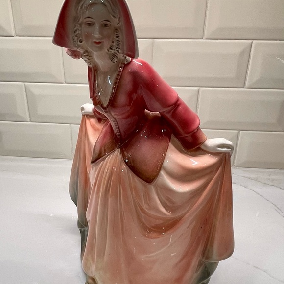 Hertwig & Co. Other - Hertwig & Co. Elegant Red & Pink Porcelain Lady Figurine Dress & Bonnet Germany